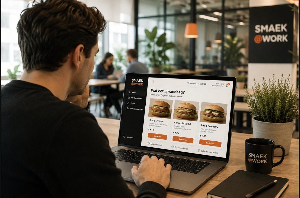 Voorbeeldmockup van een besloten bedrijfslunchomgeving