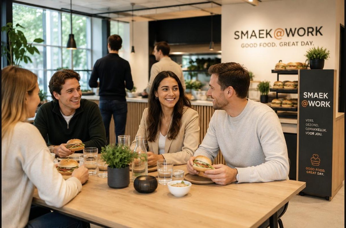 Collega's die samen lunchen tijdens de lunchpauze op kantoor